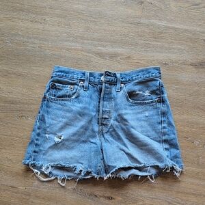 Levi's Light Blue Distressed 501 Denim Cutoff Shorts, W26